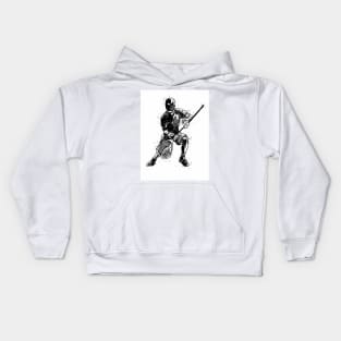 Boy Lacrosse Player Black and White Silhouette Kids Hoodie